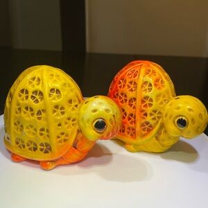 Vintage 70’s Psychedelic Turtles Ceramic Pair of Salt & Pepper Shakers by Nanco